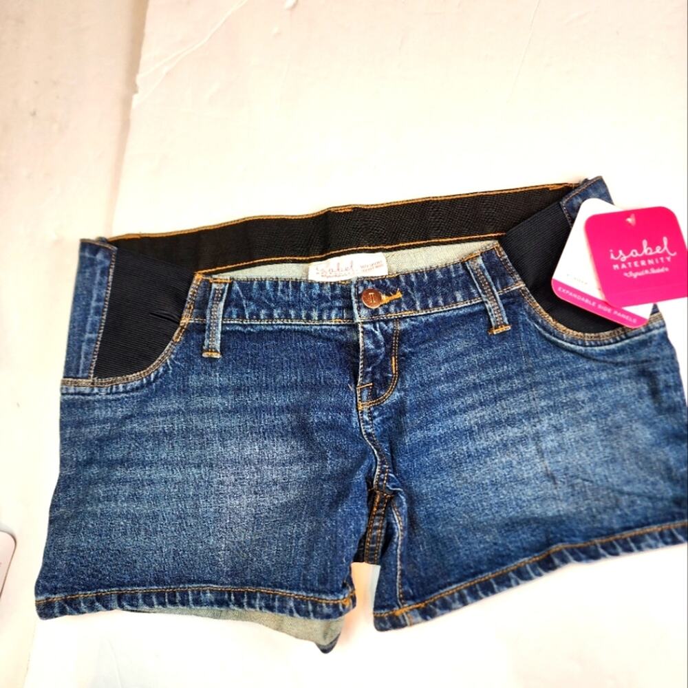 Ingrid Maternity Size‎ 2 Jean Shorts Dark Wash Expandable Waist Blue NWT